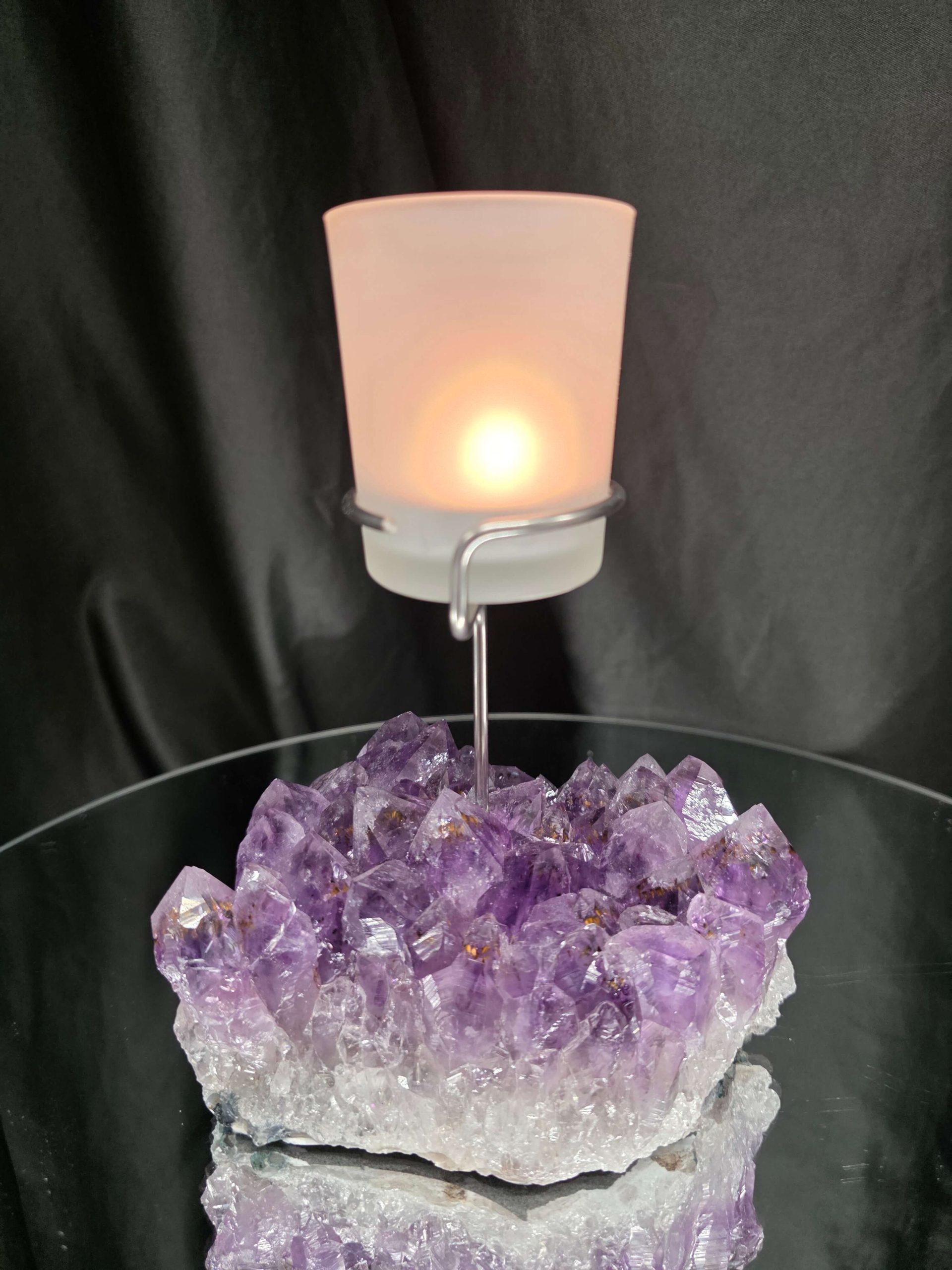 Premium A Grade Amethyst Candle No. 1 Cluster Druzy / 1 Cup Tealight Holders 1.119g H18xW14xD8cm