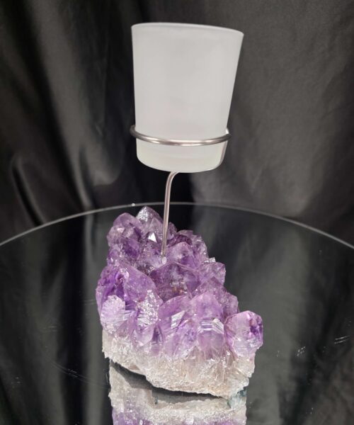 Premium A Grade Amethyst Candle No. 1 Cluster Druzy / 1 Cup Tealight Holders 1.119g H18xW14xD8cm - Image 3