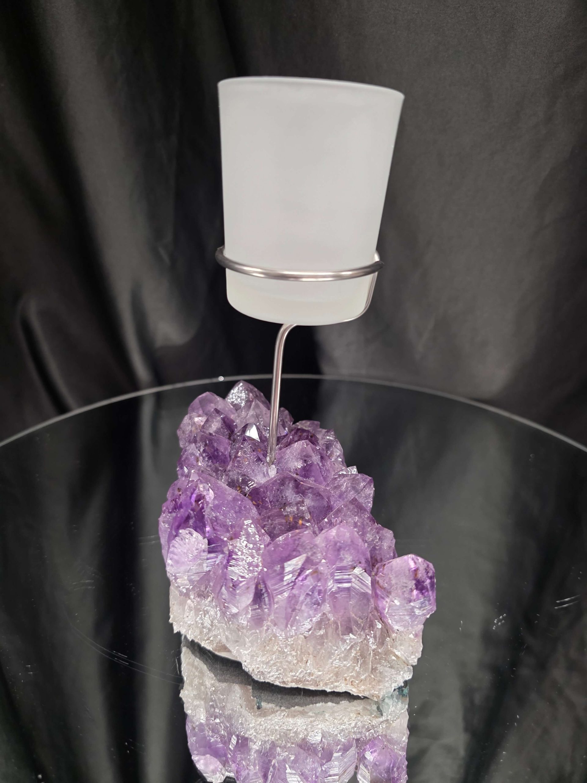 Premium A Grade Amethyst Candle No. 1 Cluster Druzy / 1 Cup Tealight Holders 1.119g H18xW14xD8cm - Image 3
