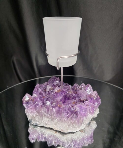 Premium A Grade Amethyst Candle No. 1 Cluster Druzy / 1 Cup Tealight Holders 1.119g H18xW14xD8cm - Image 5