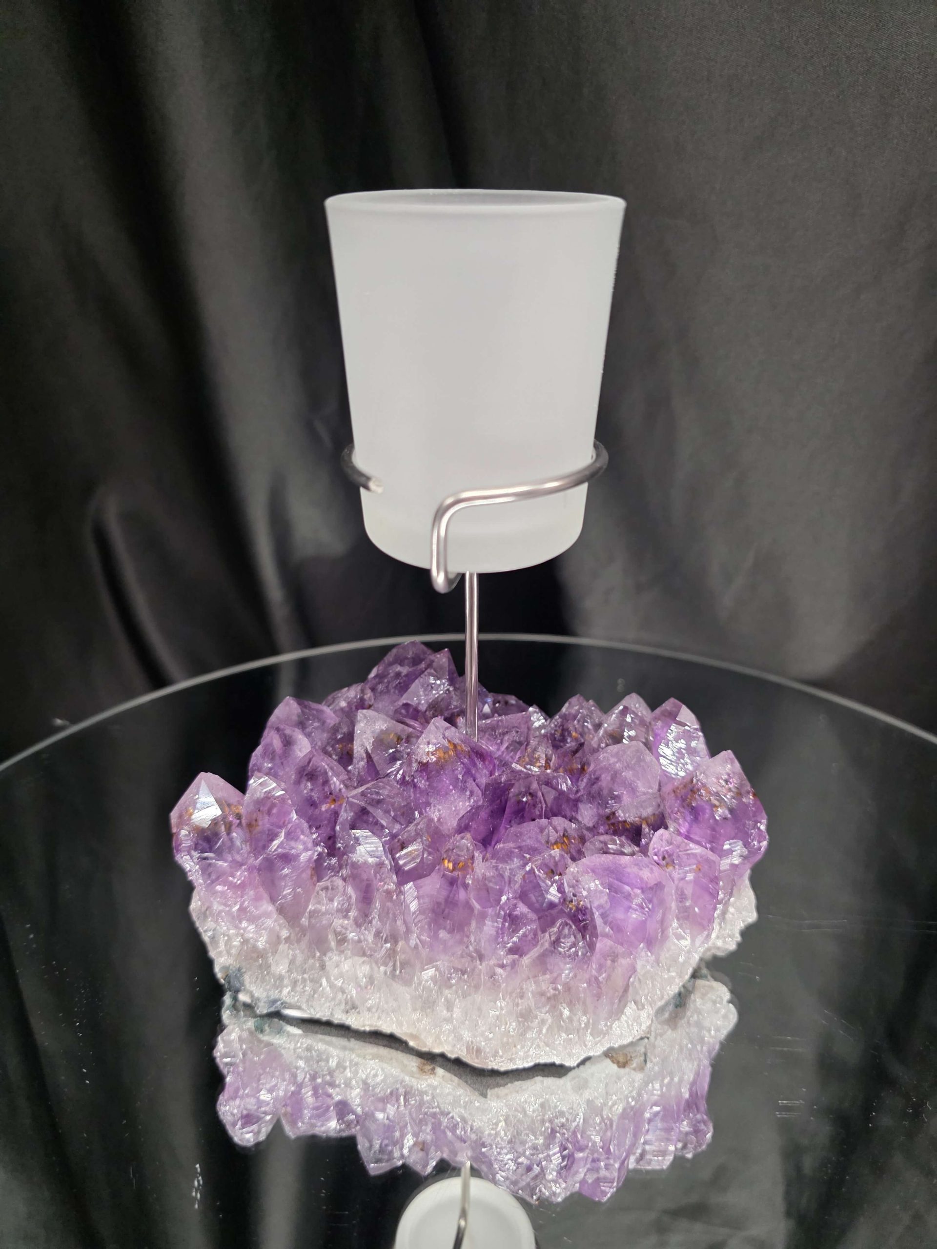Premium A Grade Amethyst Candle No. 1 Cluster Druzy / 1 Cup Tealight Holders 1.119g H18xW14xD8cm - Image 5