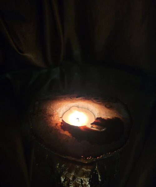 Black Agate Slice 1 Handpicked 538g H2xW13xD12cm Microcrystalline Quartz Gold Gilded 24ct Tealight Candle Holder - Image 12