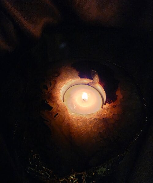 Black Agate Slice 1 Handpicked 538g H2xW13xD12cm Microcrystalline Quartz Gold Gilded 24ct Tealight Candle Holder - Image 13