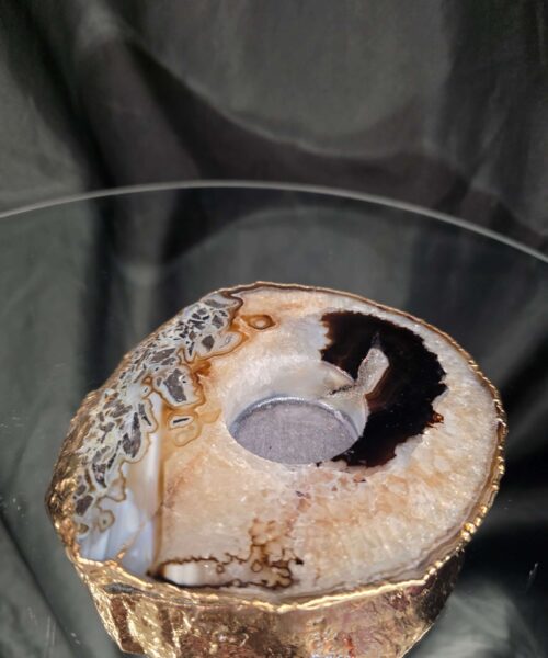 Black Agate Slice 1 Handpicked 538g H2xW13xD12cm Microcrystalline Quartz Gold Gilded 24ct Tealight Candle Holder - Image 4