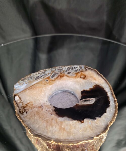 Black Agate Slice 1 Handpicked 538g H2xW13xD12cm Microcrystalline Quartz Gold Gilded 24ct Tealight Candle Holder - Image 5