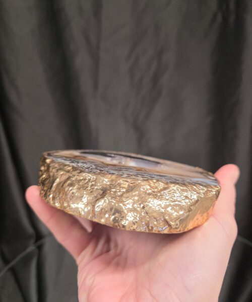 Black Agate Slice 1 Handpicked 538g H2xW13xD12cm Microcrystalline Quartz Gold Gilded 24ct Tealight Candle Holder - Image 7