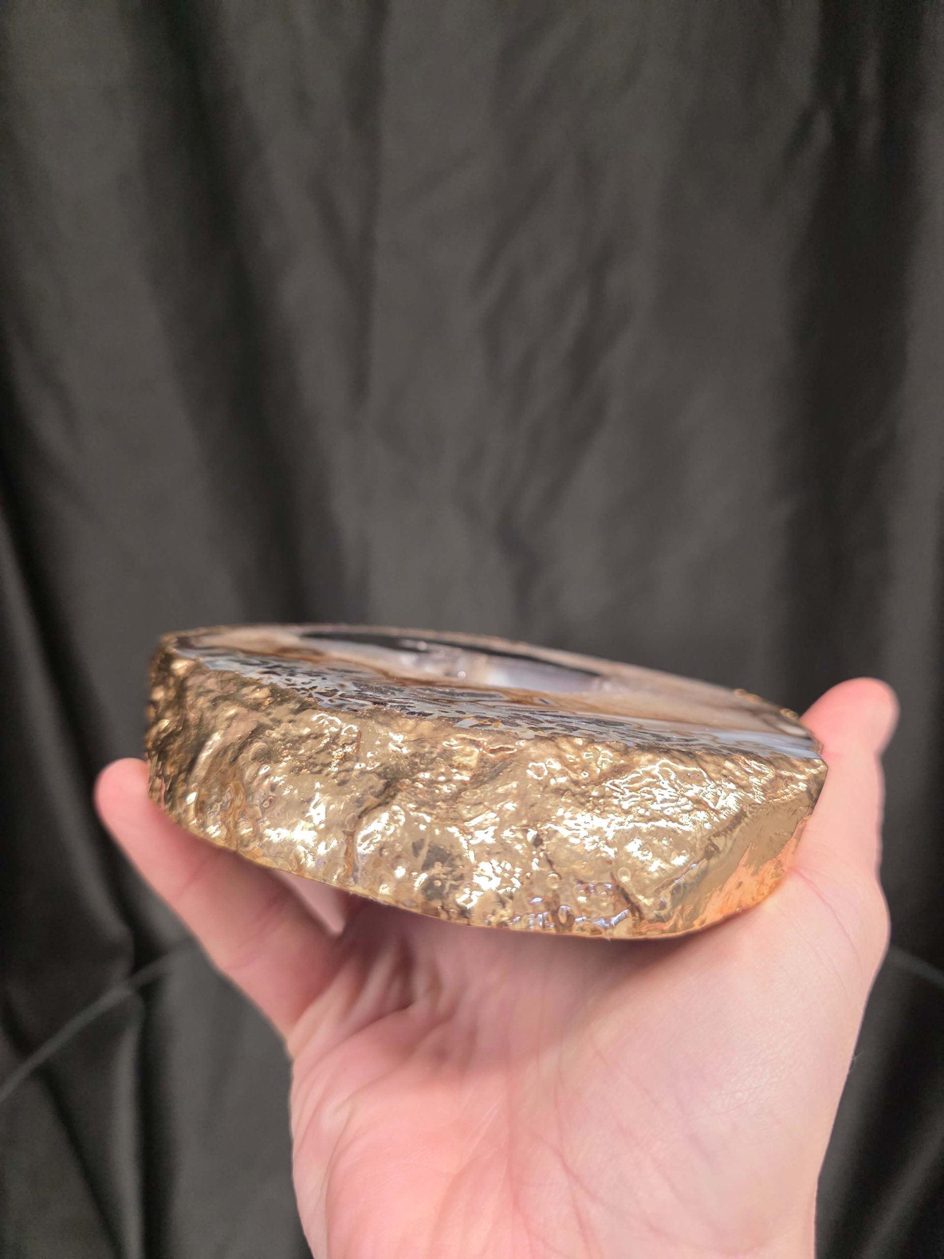 Black Agate Slice 1 Handpicked 538g H2xW13xD12cm Microcrystalline Quartz Gold Gilded 24ct Tealight Candle Holder - Image 7