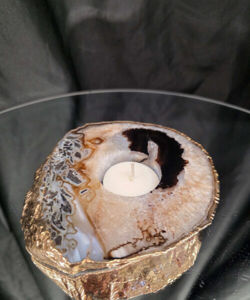 Black Agate Slice 1 Handpicked 538g H2xW13xD12cm Microcrystalline Quartz Gold Gilded 24ct Tealight Candle Holder - Image 8