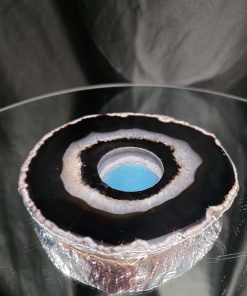 Alternative view of Large Black Agate Slice 1 Handpicked 532g H2xW14xD13cm Microcrystalline Quartz Silver Gilded Tealight Candle Holder