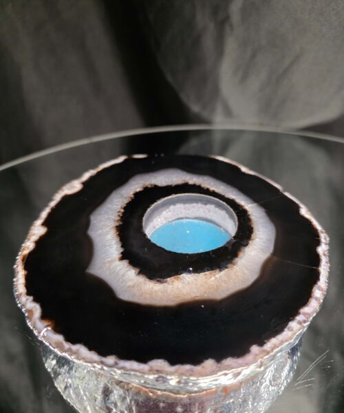 Large Black Agate Slice 1 Handpicked 532g H2xW14xD13cm Microcrystalline Quartz Silver Gilded Tealight Candle Holder - Image 5