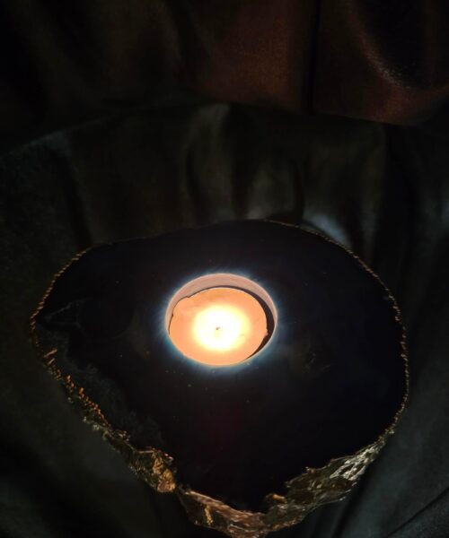 Large Blue Agate Slice 1 Handpicked 517g H2xW14xD12cm Microcrystalline Quartz Gold Gilded 24ct Tealight Candle Holder - Image 12