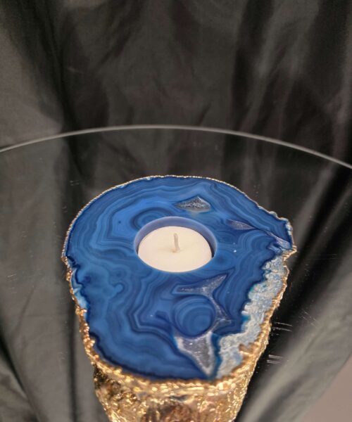 Large Blue Agate Slice 1 Handpicked 517g H2xW14xD12cm Microcrystalline Quartz Gold Gilded 24ct Tealight Candle Holder - Image 8