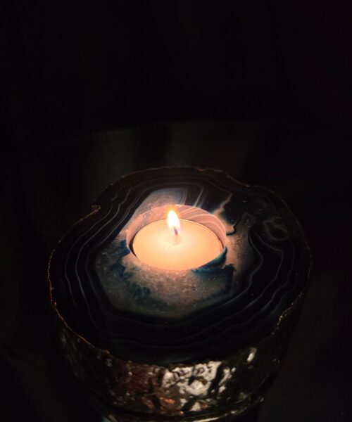 Large Blue Agate Slice 2 Handpicked 392g H2xW12xD10cm Microcrystalline Quartz Gold Gilded 24ct Tealight Candle Holder - Image 13