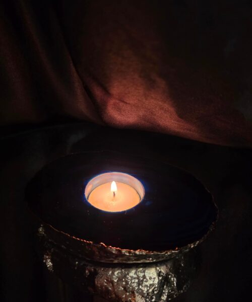Large Blue Agate Slice 3 Handpicked 539g H2.5xW14xD10cm Microcrystalline Quartz Gold Gilded 24ct Tealight Candle Holder - Image 13