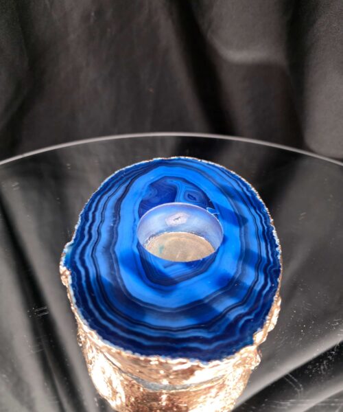 Large Blue Agate Slice 3 Handpicked 539g H2.5xW14xD10cm Microcrystalline Quartz Gold Gilded 24ct Tealight Candle Holder - Image 3