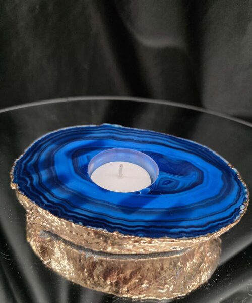 Large Blue Agate Slice 3 Handpicked 539g H2.5xW14xD10cm Microcrystalline Quartz Gold Gilded 24ct Tealight Candle Holder - Image 10