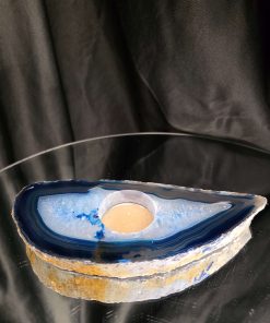 Large Blue Agate Slice 1 Handpicked 461g H2xW19xD8cm Microcrystalline Quartz Tealight Candle Holder Ornament