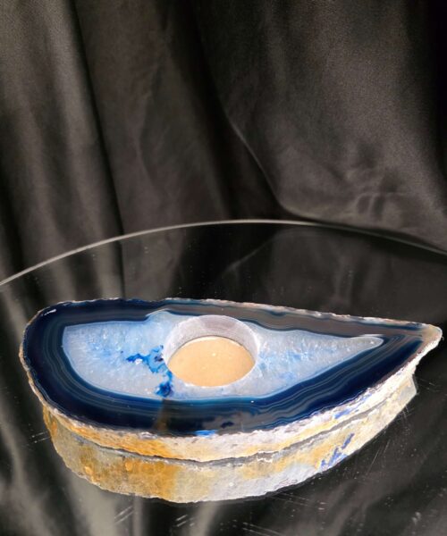 Large Blue Agate Slice 1 Handpicked 461g H2xW19xD8cm Microcrystalline Quartz Tealight Candle Holder Ornament