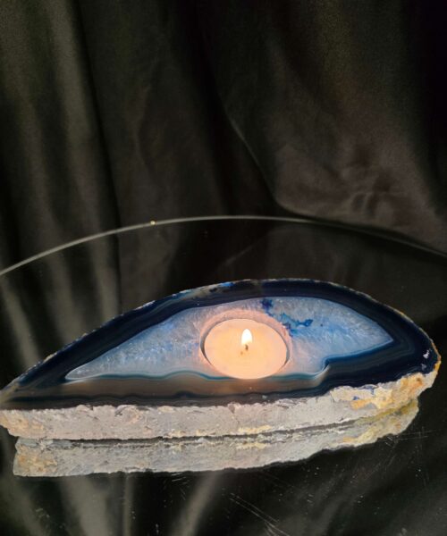 Large Blue Agate Slice 1 Handpicked 461g H2xW19xD8cm Microcrystalline Quartz Tealight Candle Holder Ornament - Image 10