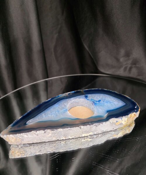 Alternative view of Large Blue Agate Slice 1 Handpicked 461g H2xW19xD8cm Microcrystalline Quartz Tealight Candle Holder Ornament