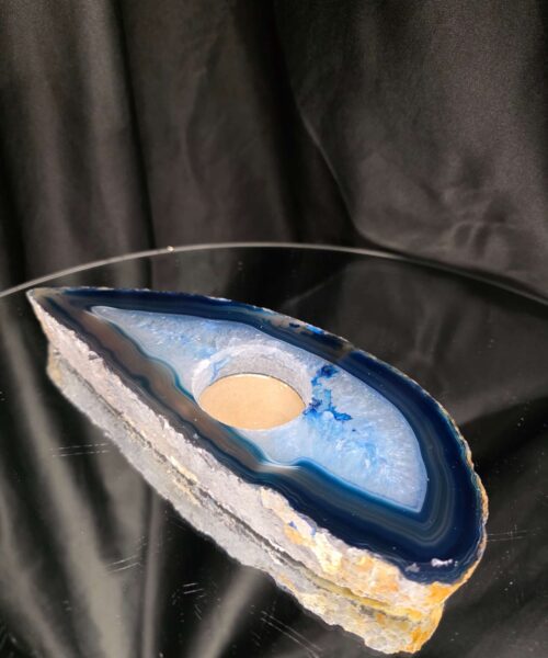 Large Blue Agate Slice 1 Handpicked 461g H2xW19xD8cm Microcrystalline Quartz Tealight Candle Holder Ornament - Image 3