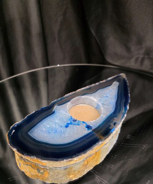 Large Blue Agate Slice 1 Handpicked 461g H2xW19xD8cm Microcrystalline Quartz Tealight Candle Holder Ornament - Image 4