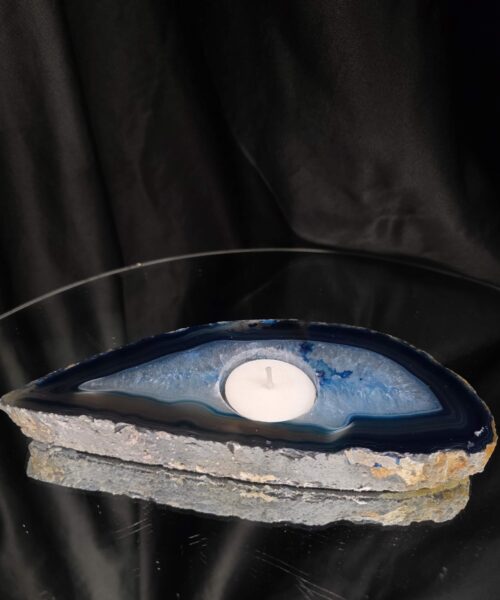 Large Blue Agate Slice 1 Handpicked 461g H2xW19xD8cm Microcrystalline Quartz Tealight Candle Holder Ornament - Image 7