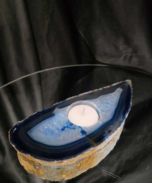 Large Blue Agate Slice 1 Handpicked 461g H2xW19xD8cm Microcrystalline Quartz Tealight Candle Holder Ornament - Image 8