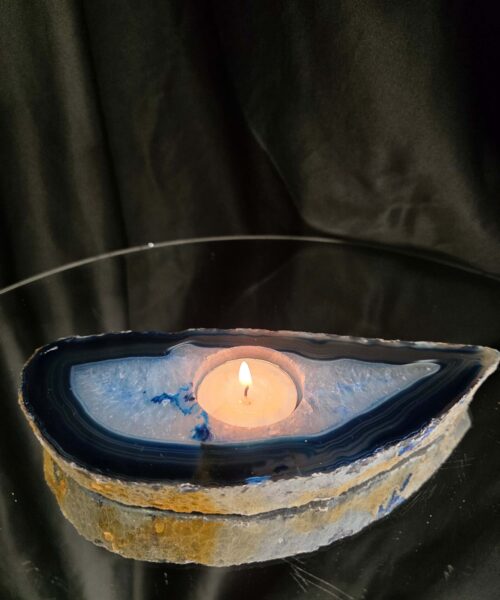Large Blue Agate Slice 1 Handpicked 461g H2xW19xD8cm Microcrystalline Quartz Tealight Candle Holder Ornament - Image 9