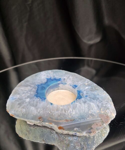Alternative view of Large Blue Agate Slice 2 Handpicked 392g H2xW13xD10cm Microcrystalline Quartz Tealight Candle Holder Ornament