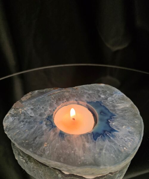 Large Blue Agate Slice 2 Handpicked 392g H2xW13xD10cm Microcrystalline Quartz Tealight Candle Holder Ornament - Image 11