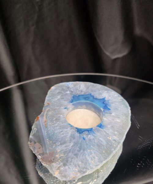 Large Blue Agate Slice 2 Handpicked 392g H2xW13xD10cm Microcrystalline Quartz Tealight Candle Holder Ornament - Image 3