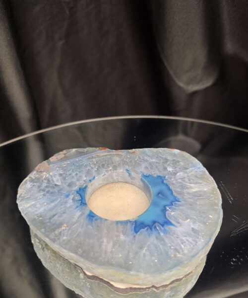 Large Blue Agate Slice 2 Handpicked 392g H2xW13xD10cm Microcrystalline Quartz Tealight Candle Holder Ornament