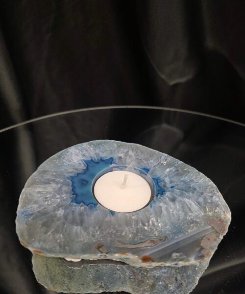 Large Blue Agate Slice 2 Handpicked 392g H2xW13xD10cm Microcrystalline Quartz Tealight Candle Holder Ornament - Image 8