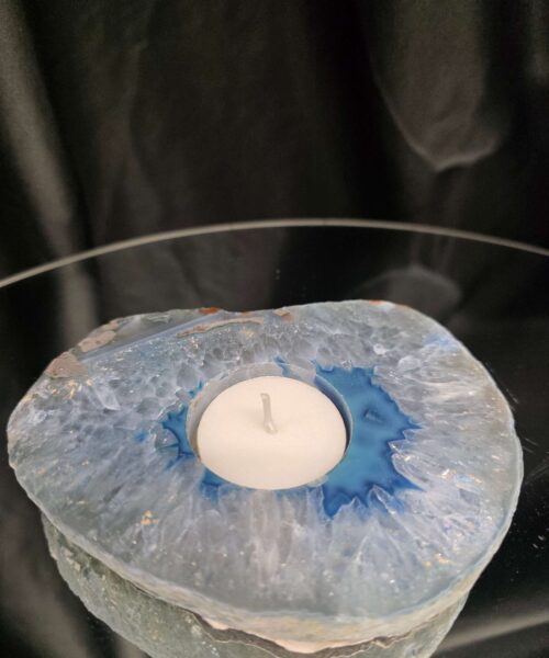 Large Blue Agate Slice 2 Handpicked 392g H2xW13xD10cm Microcrystalline Quartz Tealight Candle Holder Ornament - Image 9