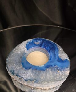 Large Blue Agate Slice 3 Handpicked 385g H2.5xW10xD10cm Microcrystalline Quartz Tealight Candle Holder Ornament