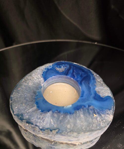 Large Blue Agate Slice 3 Handpicked 385g H2.5xW10xD10cm Microcrystalline Quartz Tealight Candle Holder Ornament