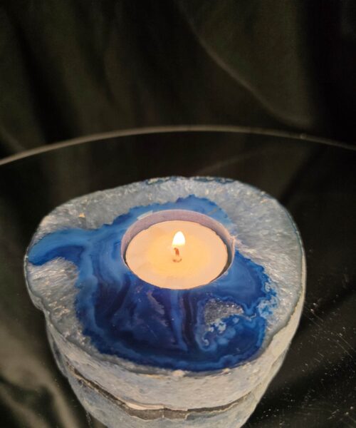 Large Blue Agate Slice 3 Handpicked 385g H2.5xW10xD10cm Microcrystalline Quartz Tealight Candle Holder Ornament - Image 11