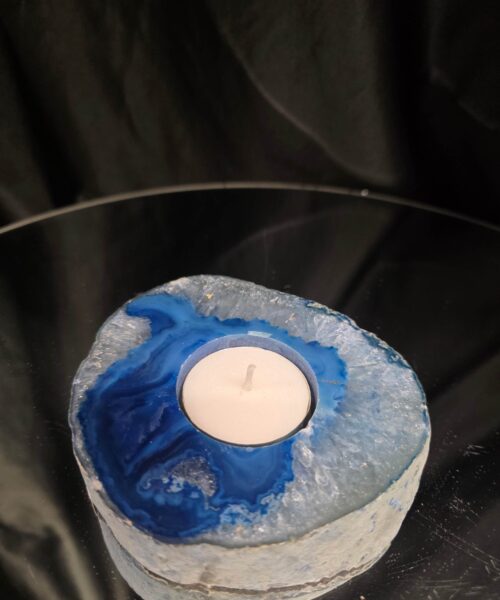 Large Blue Agate Slice 3 Handpicked 385g H2.5xW10xD10cm Microcrystalline Quartz Tealight Candle Holder Ornament - Image 8