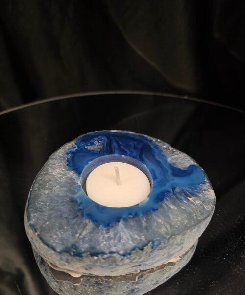 Large Blue Agate Slice 3 Handpicked 385g H2.5xW10xD10cm Microcrystalline Quartz Tealight Candle Holder Ornament - Image 9
