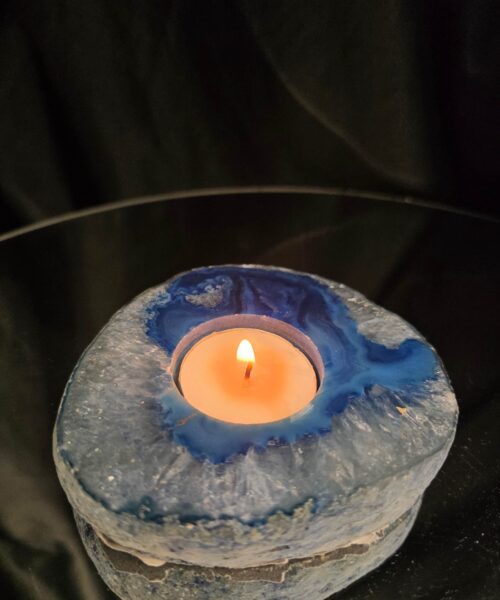 Large Blue Agate Slice 3 Handpicked 385g H2.5xW10xD10cm Microcrystalline Quartz Tealight Candle Holder Ornament - Image 10