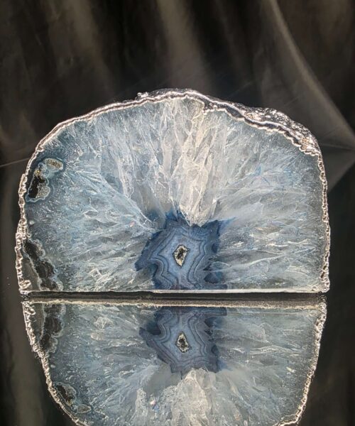 Large Blue Agate End Candle 1 Handpicked 863g H7.5xW11.5xD8cm Microcrystalline Quartz Silver Gilded Tealight Holder