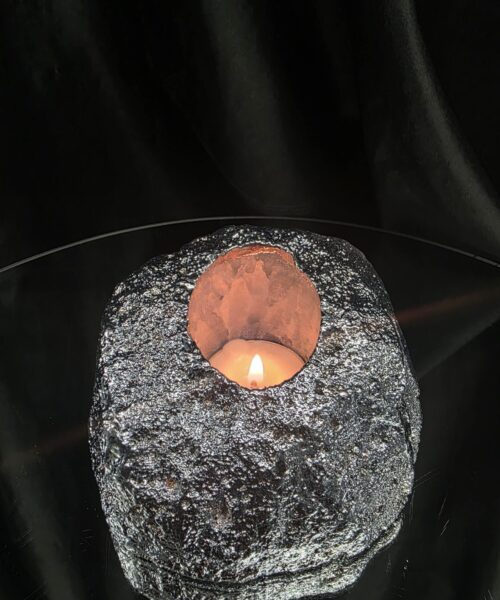Large Blue Agate End Candle 1 Handpicked 863g H7.5xW11.5xD8cm Microcrystalline Quartz Silver Gilded Tealight Holder - Image 10