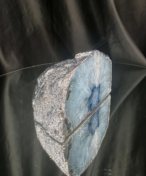 Alternative view of Large Blue Agate End Candle 1 Handpicked 863g H7.5xW11.5xD8cm Microcrystalline Quartz Silver Gilded Tealight Holder