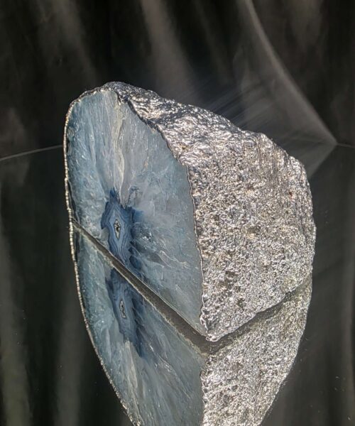 Large Blue Agate End Candle 1 Handpicked 863g H7.5xW11.5xD8cm Microcrystalline Quartz Silver Gilded Tealight Holder - Image 3