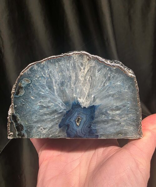 Large Blue Agate End Candle 1 Handpicked 863g H7.5xW11.5xD8cm Microcrystalline Quartz Silver Gilded Tealight Holder - Image 4