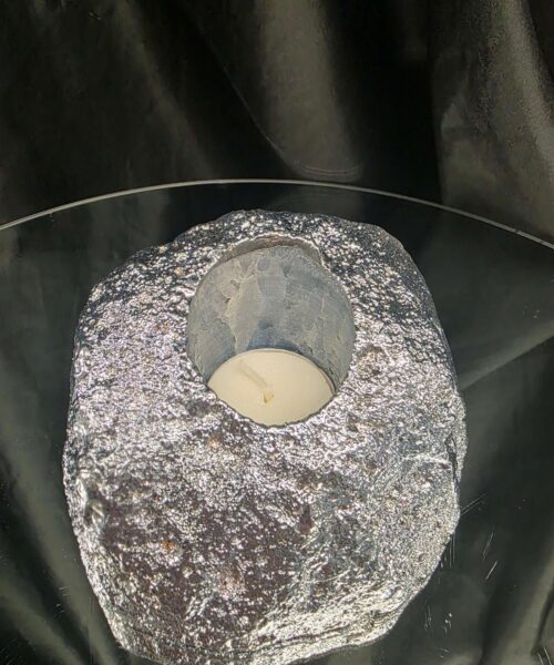 Large Blue Agate End Candle 1 Handpicked 863g H7.5xW11.5xD8cm Microcrystalline Quartz Silver Gilded Tealight Holder - Image 8
