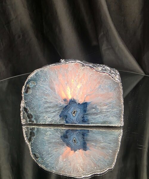 Large Blue Agate End Candle 1 Handpicked 863g H7.5xW11.5xD8cm Microcrystalline Quartz Silver Gilded Tealight Holder - Image 9