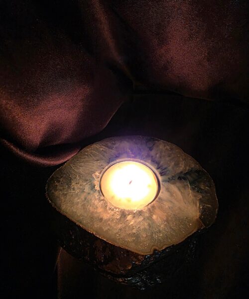 Large Blue Agate Slice 3 Handpicked 326g H2xW11xD9.5cm Microcrystalline Quartz Silver Gilded Tealight Candle Holder - Image 12