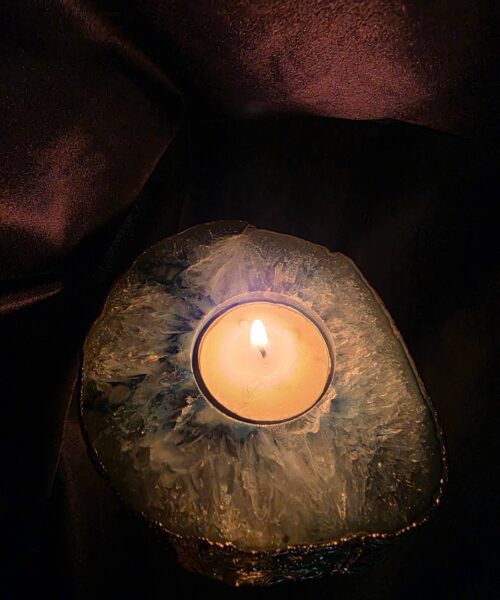 Large Blue Agate Slice 3 Handpicked 326g H2xW11xD9.5cm Microcrystalline Quartz Silver Gilded Tealight Candle Holder - Image 13